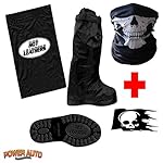 Motorcycle Boot Covers - Outdoor Protective Riding Rain Suit Gear Waterproof Weatherproof - Full Shoe Slip Over - Rainstorm Rainy Days Plus Carry Bag, Skull Decal & Skeleton Riding Face Mask (L)