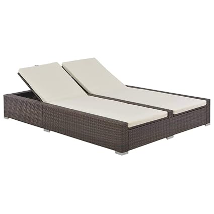 vidaXL Doppelliege Poly Rattan Braun Sonnenliege Gartenliege Gartenmöbel Liege