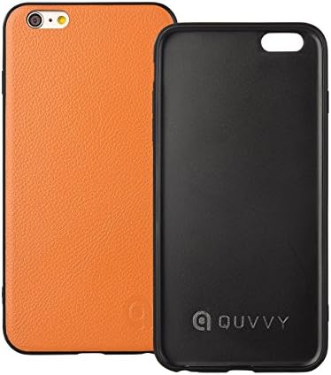 QUVVY Genuine Leather iPhone 6/6s Plus Case - Top Grain Premium Leather - Ultra Slim, Snap-On Cover with Scratch, Shock and Impact Resistance - Low Profile Design (iPhone 6/6s Plus Orange)