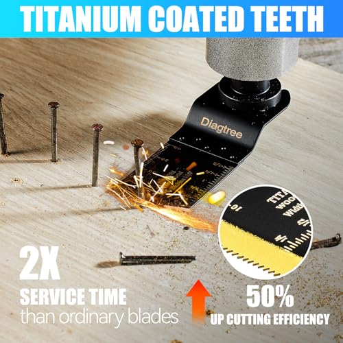 Diagtree Oscillating Saw Blades, Diagtree 115PCS Titanium Oscillating Multitool Blades for Metal, Wood and Plastic, fit Dewalt Milwaukee Ryobi Fein Dremel Bosch Rockwell M Kita Porter(Titanium, 115)