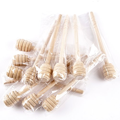 Artcome 55 Pack 6 Inch Wood Honey Dipper Sticks, with Ribbon for Honey Jam Jar Dispense, Mini Individually Wrapped, Wedding Party Favors - Thumbnail 3