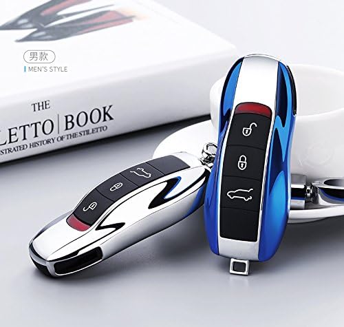 ontto Remote Key Cover Shell Cap Protection Cases Jacket with Keychain for Macan Cayenne Panamera 3 Buttons Blue - Image 4
