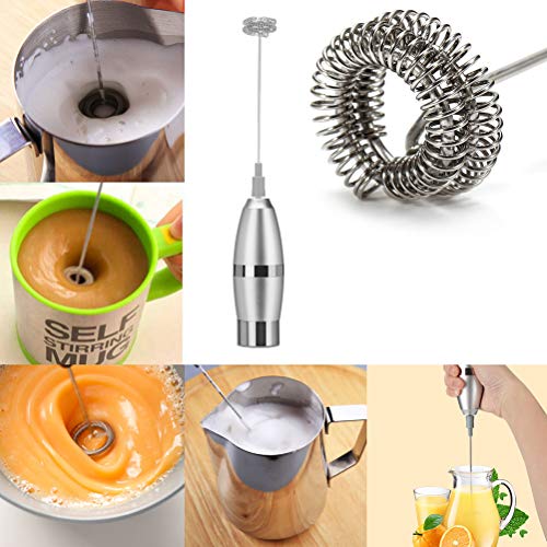 Milk Frother Electric Handheld Foamer Maker For Coffee, Hot Chocolate, Latte, Cappuccinos, Durable Stainless Steel Drink Mixer With Double Spring Spiral Whisk milk Mixer (Free Battery Included) - Thumbnail 2