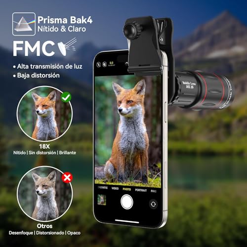Evil Eye 18X Telephoto Lens, BAK4 Prism, FMC Coated, Dual Mode with Tripod, Compatible with iPhone 12-17 Series & Android, Ideal for Travel, Wildlife Observation & Sports Event