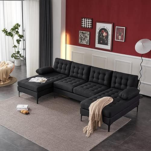 Karl home Sectional Sofa 110" UShape Sofa Couch Linen Fabric