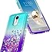 LG K20 Plus Case, LG K20 V/Harmony / K10 2017 / Grace LTE w/[Tempered Glass Screen Protector], NageBee Glitter Liquid Quicksand Waterfall Flowing Sparkle Bling Diamond Girls Cute Case -Aqua/Purple