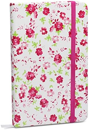 Floral Pattern Color Journal / Mini Notepad / Handy Diary / Writing Notebook / Lined Pages Book / Banded Journal / Hardbound with Bookmark (192 Pages, 3.5" x 5.5") (Pink)