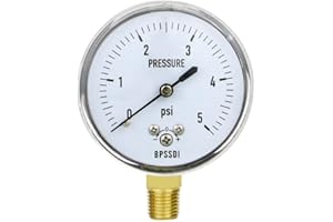 BPSSDI 0-5 Psi Low Pressure Gauge, Capsule Gauge with 304 Stainless Steel Case, 2.5" Dial Size, 1/4" NPT Lower Mount, Zero Adjustment, for Air Water Gas Pressure Test