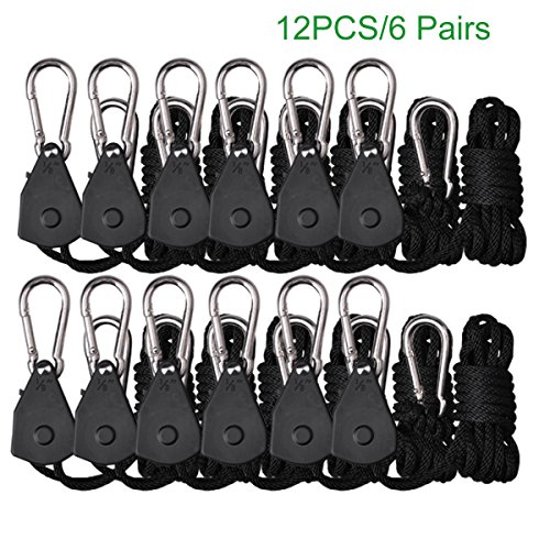 TopoGrow 12PCS/6 Pairs Rope Ratchet Grow Light hangers YoYo Hangers 1/8'' 150lb (12PCS/6 Pairs)