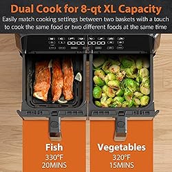 CROWNFUL 8 Quart 8 in 1 Dual Basket Air Fryer with
