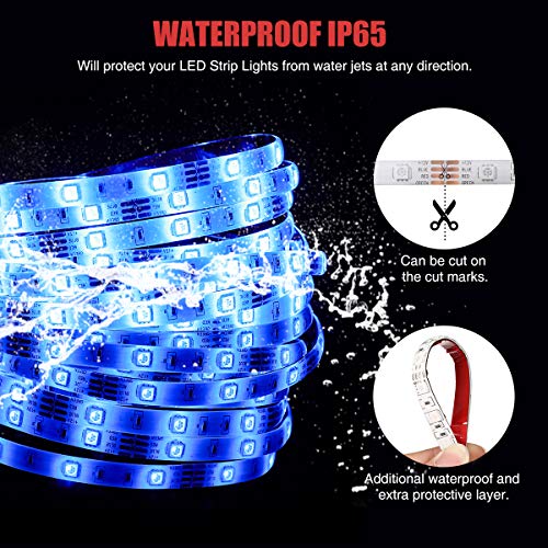 LED Strip Lights, Elfeland 32.8FT/10M 300LEDs SMD5050 RGB Light Strip IP65 Color Changing Rope Lights Tape Lights 44Keys IR Remote Controller Flexible Strips for TV Room Kitchen Party Decoration
