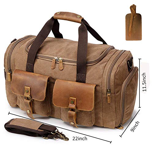 Kemy's Canvas Duffle Bag for Mens Oversized Overnight Bags Weekend Duffel Weekender Travel Bags Leather Doufle Gym Carryon Airplanes Carry On Luggage with Shoe Compartment Large Easter Gifts - Thumbnail 2