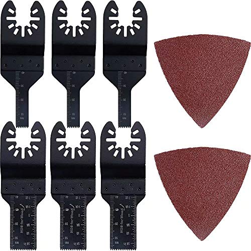 GracePainter Oscillating Multitool Saw Blades,6 PCS Metal Wood Plastic Quick Release Precision Saw Blades,Free Emery Cloth,Fits for Multimaster Craftsman Ridgid Ryobi and More