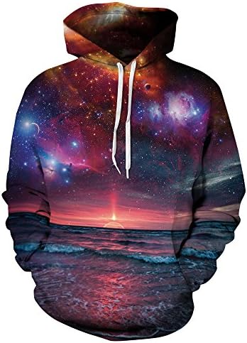 Qika Womens Unisex Couple Simulation 3D Alpaca Print Pocket Hoodies Sweatshirt,Sunset,XL