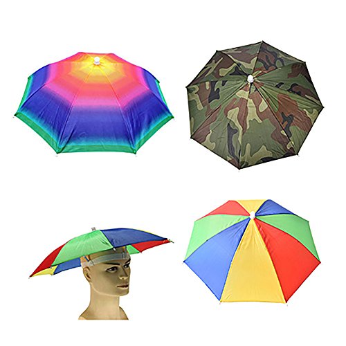 Afco Umbrella Hat Hands Free Foldable Cap For Fishing Sun Rain Adjustable Size 55cm (Rainbow)