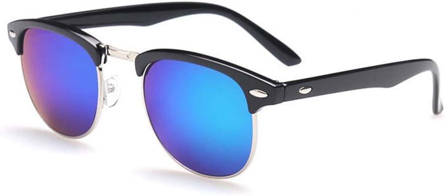 European and American retro meters nail sunglasses metal half-frame sunglasses sunglasses sunglasses for men and women (Black-rimmed blue-green)