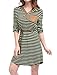 Allegra K Women 3/4 Sleeves Button Upper Above Knee Belted Stripes Dress S Green