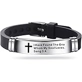 KunBead Mens Religious Cross Silicone Sport Bracelet for Women Engraved Inspirational Scripture Quote Christian Bible Verse Wristband Bracelet