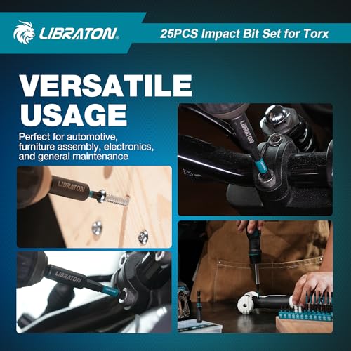 LIBRATON 25 x Torx Security Bits (T7-T40), Tamper Proof Screwdriver Bit, S2 Screw Bits with Magnetic Ends (1" and 2"), Magnetic Bit Holder and Storage Box