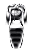 Women Hooded Sweatshirt Pullover Stripe Keen Length Kangaroo Pocket Sports Dress (M, Black White)