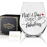 Perfectinsoy Not a Day Over Fabulous, Funny Wine Glass with Gift Box, Best Birthday Gifts, Perfect Birthday, Wedding, Christmas, Mother's Day Gift for Women Friend