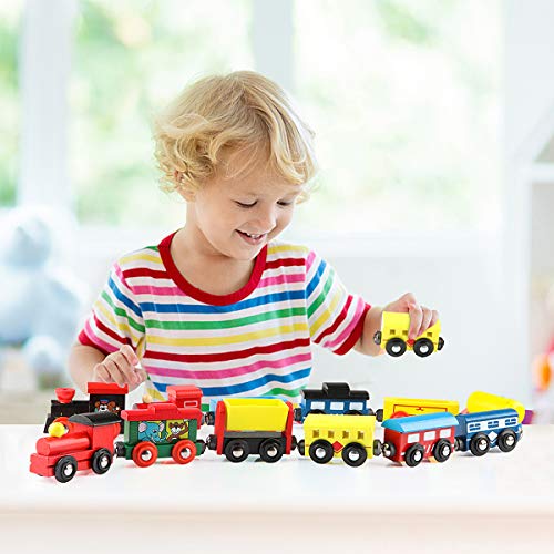Wondertoys Wooden Train Cars 12 PCS Train Sets Includes 3