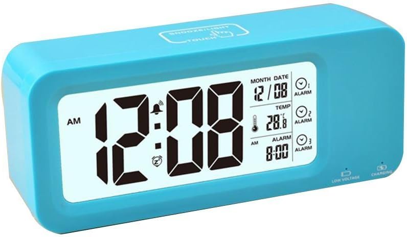 JYD 5.3" Smart, Portable Simple and Silent LCD Digital Alarm Clock w/Date Display, Repeating Snooze and Sensor Light + Night Light