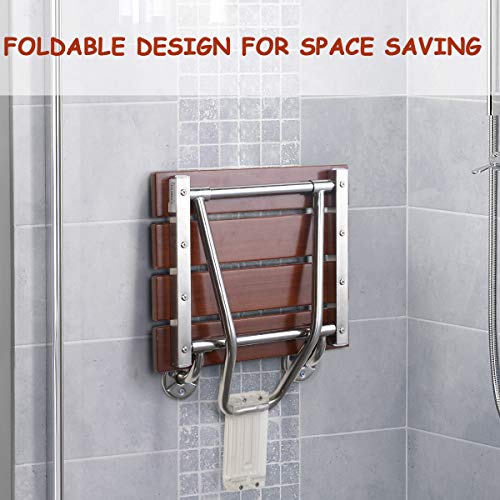 Giantex 15" Folding Shower Seat Bench Wooden Wall Mount Solid Wood