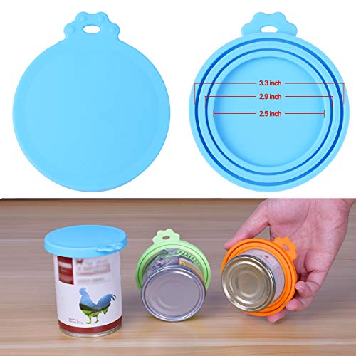 PetBonus 3-Pack Silicone Pet Can Covers, Dog Cat Food Can lids, Fit Multiple Sizes - BPA Free Dishwasher Safe - A Long Handle Special Curved Design Can Food Spoon