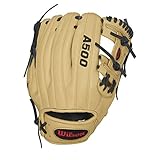 Wilson A500 Baseball Glove, Black/Blonde/Red, Left Hand