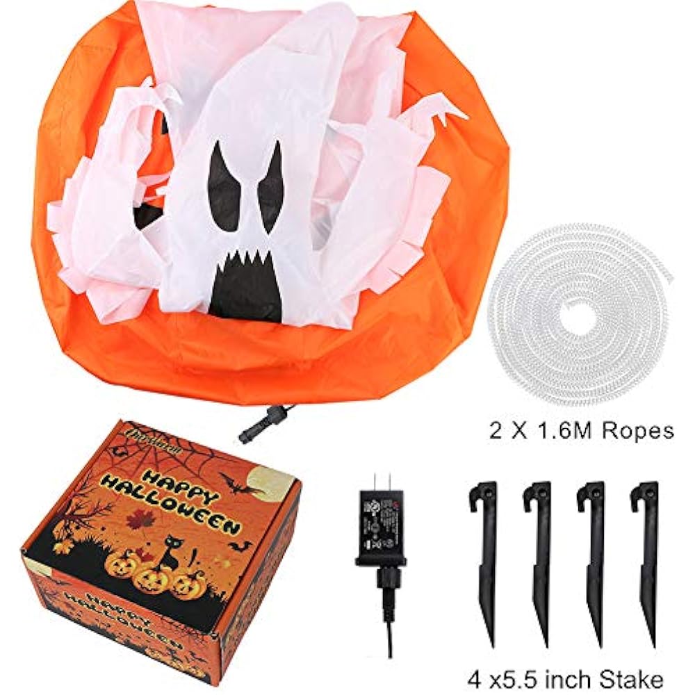 OurWarm 6ft Halloween Inflatable Blow Up Ghost On Pumpkin With Color