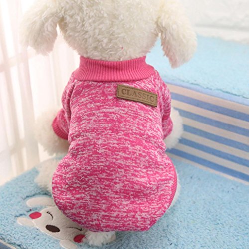 Sunward Pet Dog Clothes Soft Thickening Warm Stripe Polar Fleece Winter Clothes (L2, Hot Pink)