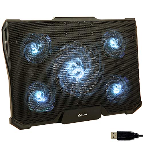 KLIM Cyclone Laptop Cooling Pad - NEW 2023-5 Fans Cooler - No More Overheating - Increases PC Performance and Life Expectancy - Ventilated Support for Laptop PS5 and PS4 - White