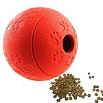 Aduck Interactive IQ Treat Dog Fetch Ball Toy [Fun Feeder][Safety Nature Rubber] Food Dispensing Puzzle Puppy Toy for Training Playing Running Chasing & Slow Eating - 3.2 Inch (Fire Red)