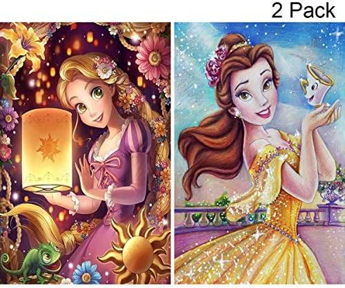 2 Pack DIY 5D Diamond Painting Kits,Simliber Full Drill Princess Rhinestone Diamond Painting for Beginner Adults Diamond Arts Home Wall Decor, 11.8 X 15.8inch(Belle & Giselle)