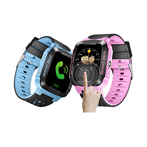 ALLCACA Kids Smart Watch Multi-functional GPS Tracker Anti-lost SOS Smart Bracelet, Suitable for iPhone and Android Smartphone, Black and Pink