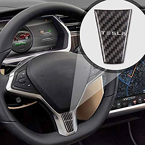CoolKo Carbon Fiber Steering Wheel Down Black Sticker Modified Decoration Compatible with Model S and Model X [1 Piece] - Thumbnail 3