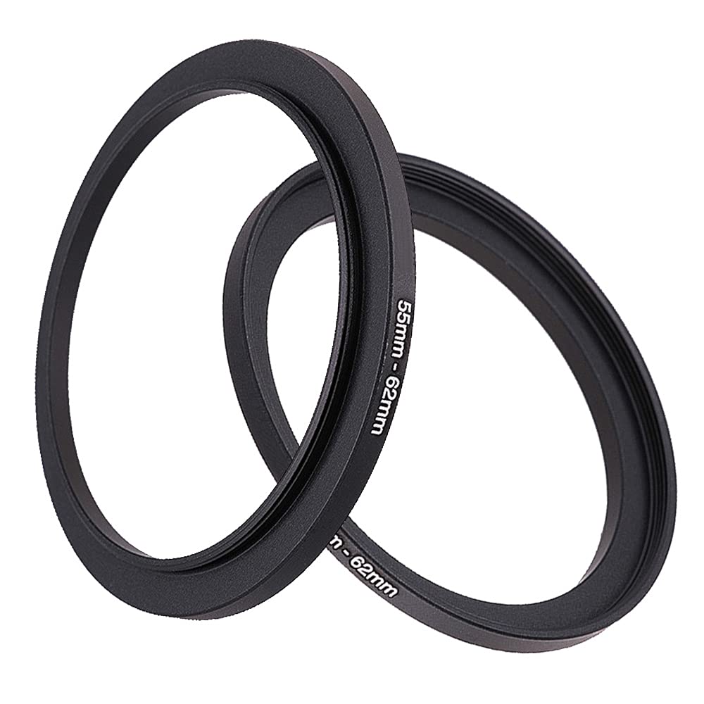 55-62mm Lens-Filter Step Up Adapter Ring, 55mm Lens to 62mm Filter, Hood, Lens Converter and Other Accessories(2 Packs), Fire Rock Aviation Aluminum Alloy 55mm-62mm Ring