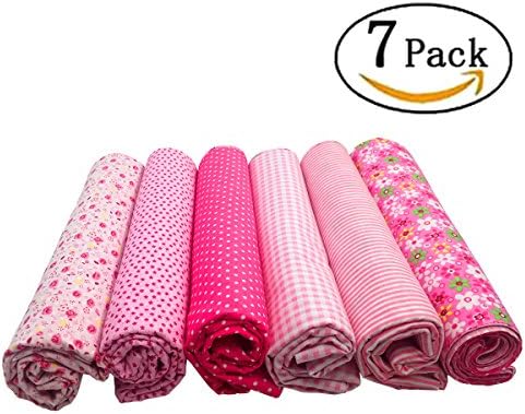 Sanmy 100% Cotton Quilting Fabric Square Bolster Cover Fabric 19.7"×19.7" Pack of 7 (Pink)