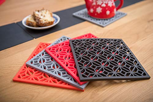 Q's INN Gray Decorative Trivet For Hot Dishes Hot Pot Holders Teapot Trivet Better than Cast Iron Trivets Our potholders is Heat Resistant to 440°F, Non-slip, flexible, 2 pcs and gift box. Slim model. - Thumbnail 2