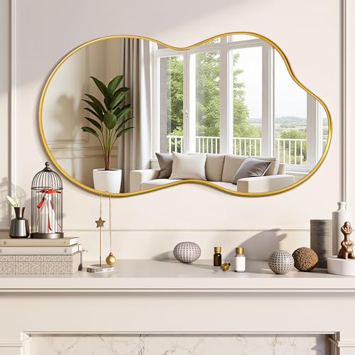 Suidia Irregular Wall Mirror, 36"x20" Bathroom Mirror Asymmetrical Mirrors Artistic Mirrors Decorative for Living Room Bedroom Bathroom Hallway Entryway, Gold, Cloud Style at Amazon