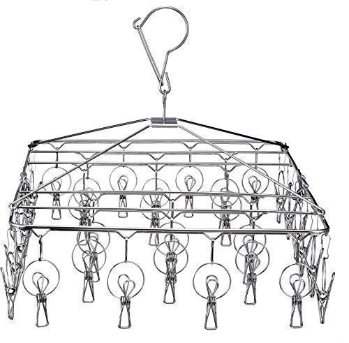 Pro Chef Kitchen Tools Stainless Steel Clothes Drying Rack - Folding Portable Metal Hanger is Collapsible to Save Space to Hang Dry Laundry or Organize Closets Includes 30 Wire Clothespins