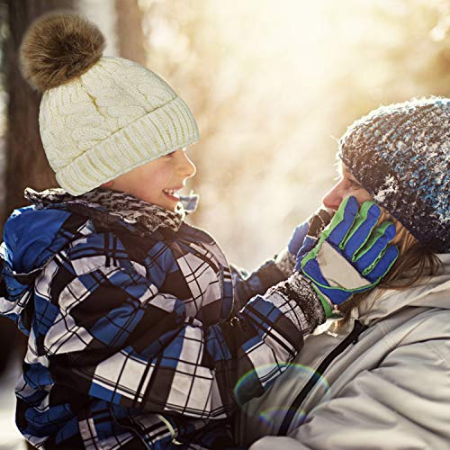 Whiteleopard Kid Beanie Hats Lining Pom Pom for Children -Slouchy Cable Knit Toddler Skull Hat Baby Ski Cap for Girls Boys (White) - Thumbnail 7