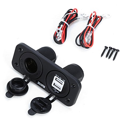 RUPSE Dual USB Charger Socket Mount Marine with Wires 12 Volt Motorcycle Boat Rv Truck Car Plug Power Outlet