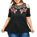 TOPUNDER 2018 Summer Cold Shoulder T-Shirt Womens Floral Tops Embroidered Plus Size Blouse