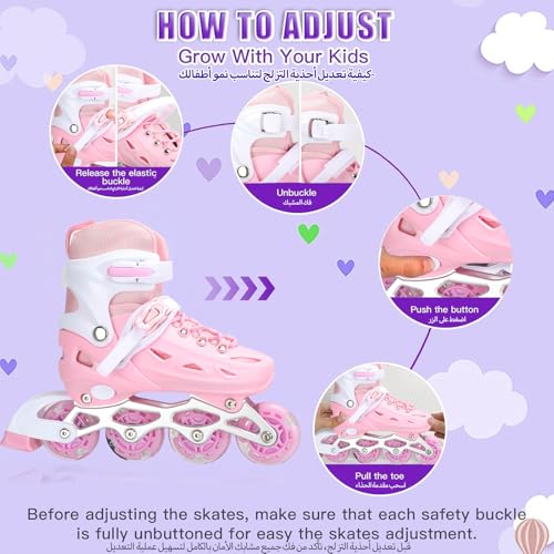 Kids Roller Skates,Adjustable Roller Skates for beginners,Comfortable roller skates,4 Light up Wheels and Sizes Adjustable Quad Skate for Indoor Outdoor for Girls Kids