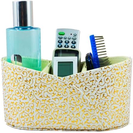 Earlygreen Carved Pu Leather Cosmetic Organizer Remote Control/controller Tv Guide/mail/cd Organizer/caddy/holder Home Organizer Desk Organizer Gold Color