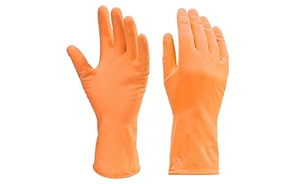 DeoDap Cleaning Gloves Reusable Rubber Hand Gloves, Stretchable Gloves for Washing Cleaning Kitchen Garden - Orange