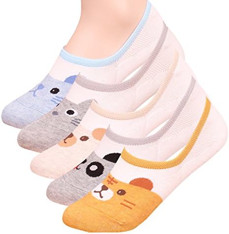 Womens Basic 3 to 8 Pack Casual Fashion No Show Liner silicon Fake Peds Foot Socks Non Slip (A_Bear 5 pairs)