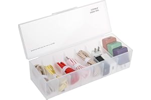 Yesesion Plastic Cable Organizer Box with Lid and 7 Compartment, Large Cord Management Storage Case, Electronics Accessories Organizer for Home Office Desk, Drawer, Phone Charger, Wires (White)